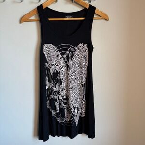 Lauren Moshi Tank Top Small Black Butterfly Unicorn Ribbed Sleeveless Fairy Goth